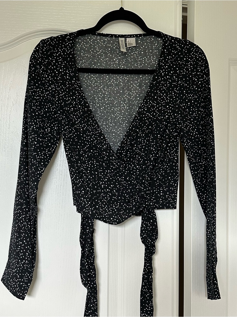 H&M Black Wrap Crop Top with White Speckle Print